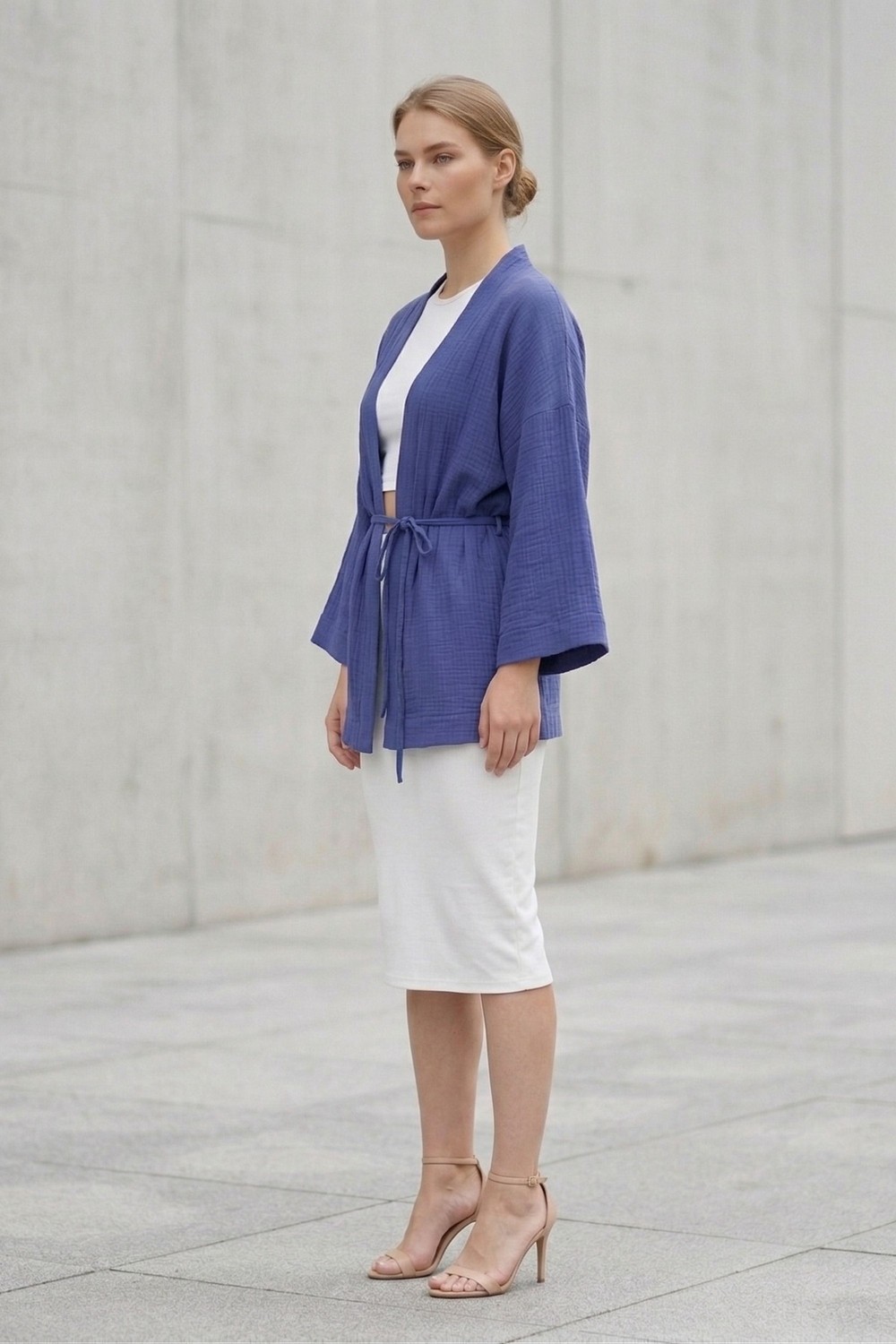 Lupinn Kadın Mor Kimono Ceket Oversize Bağlamalı Salaş Yazlık Kimono Hırka görsel 3