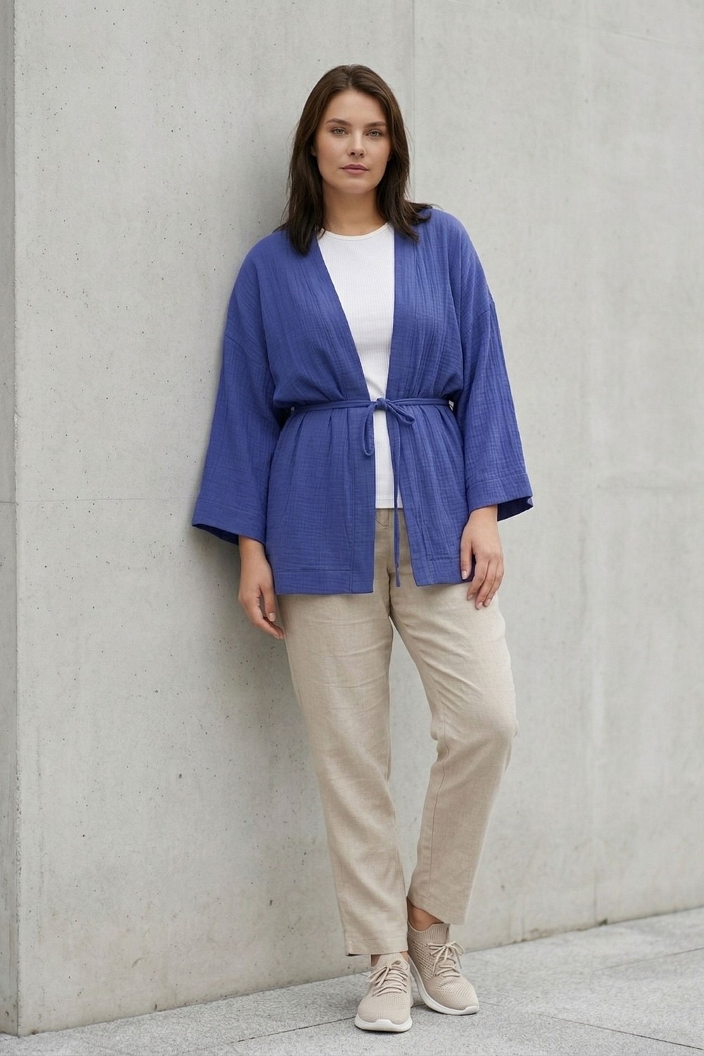 Lupinn Kadın Mor Kimono Ceket Oversize Bağlamalı Salaş Yazlık Kimono Hırka görsel 4