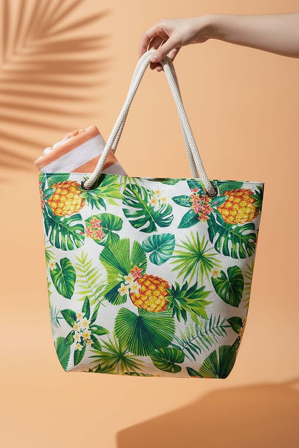 Ananas Yaprak Desenli Plaj Çantası