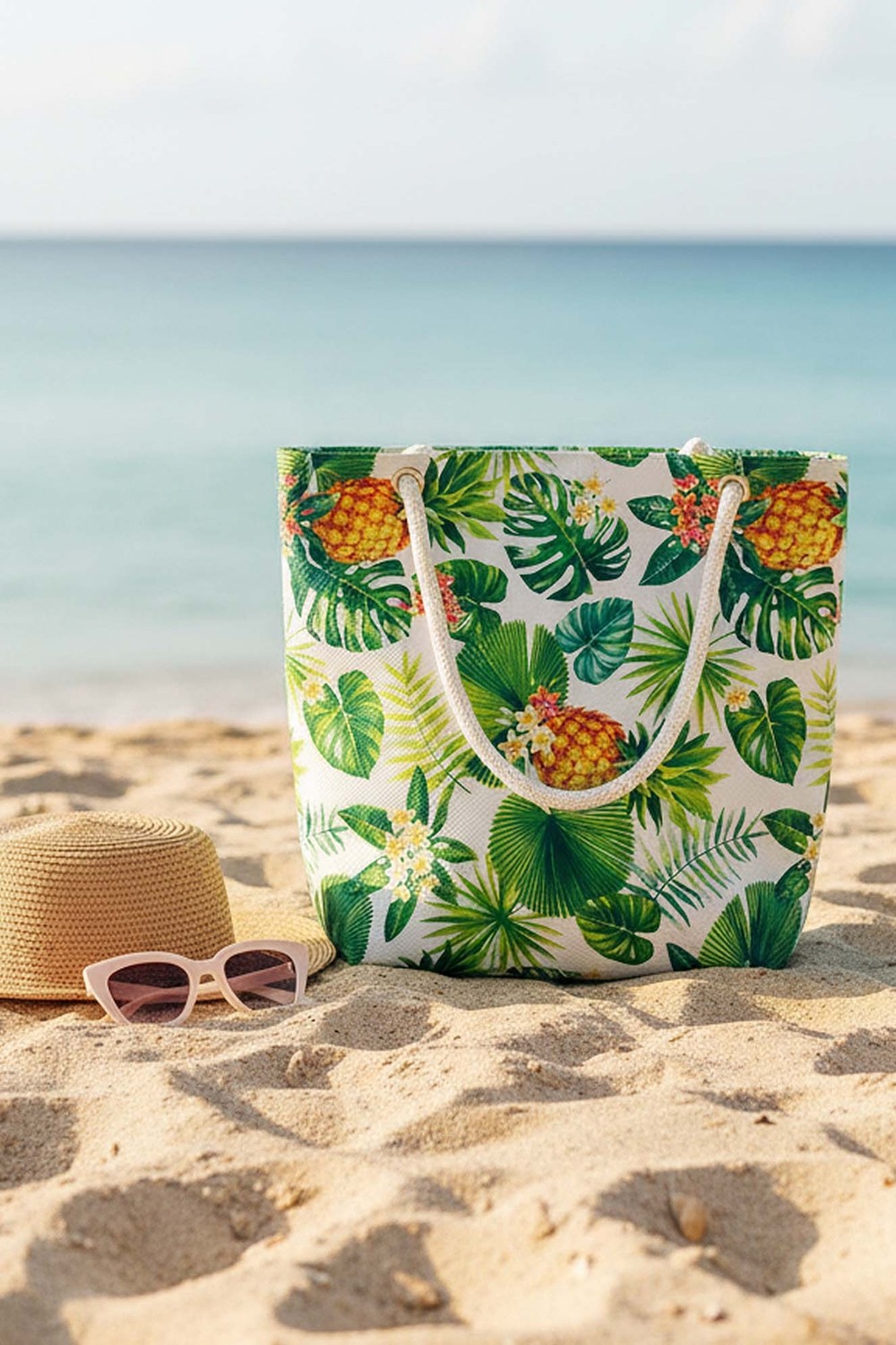 Ananas Yaprak Desenli Plaj Çantası görsel 2