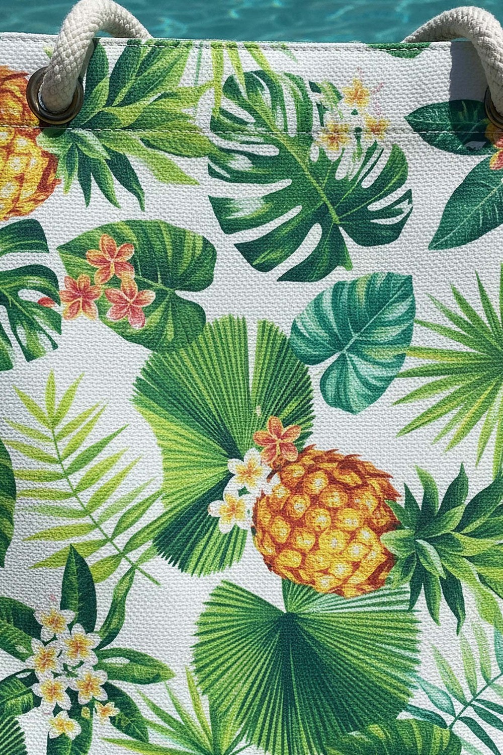 Ananas Yaprak Desenli Plaj Çantası görsel 4