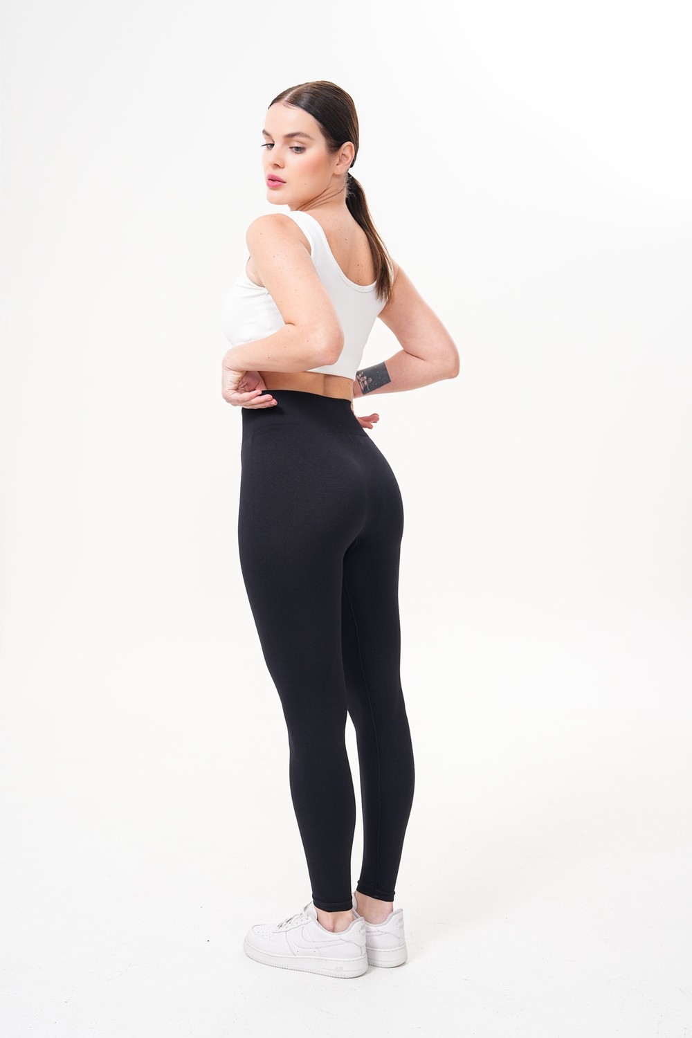 Mistirik Alnus Örme Model Spor Taytı Sıkılaştırıcı Etkili Yüsek Bel Düz Tayt Siyah Renk görsel 6