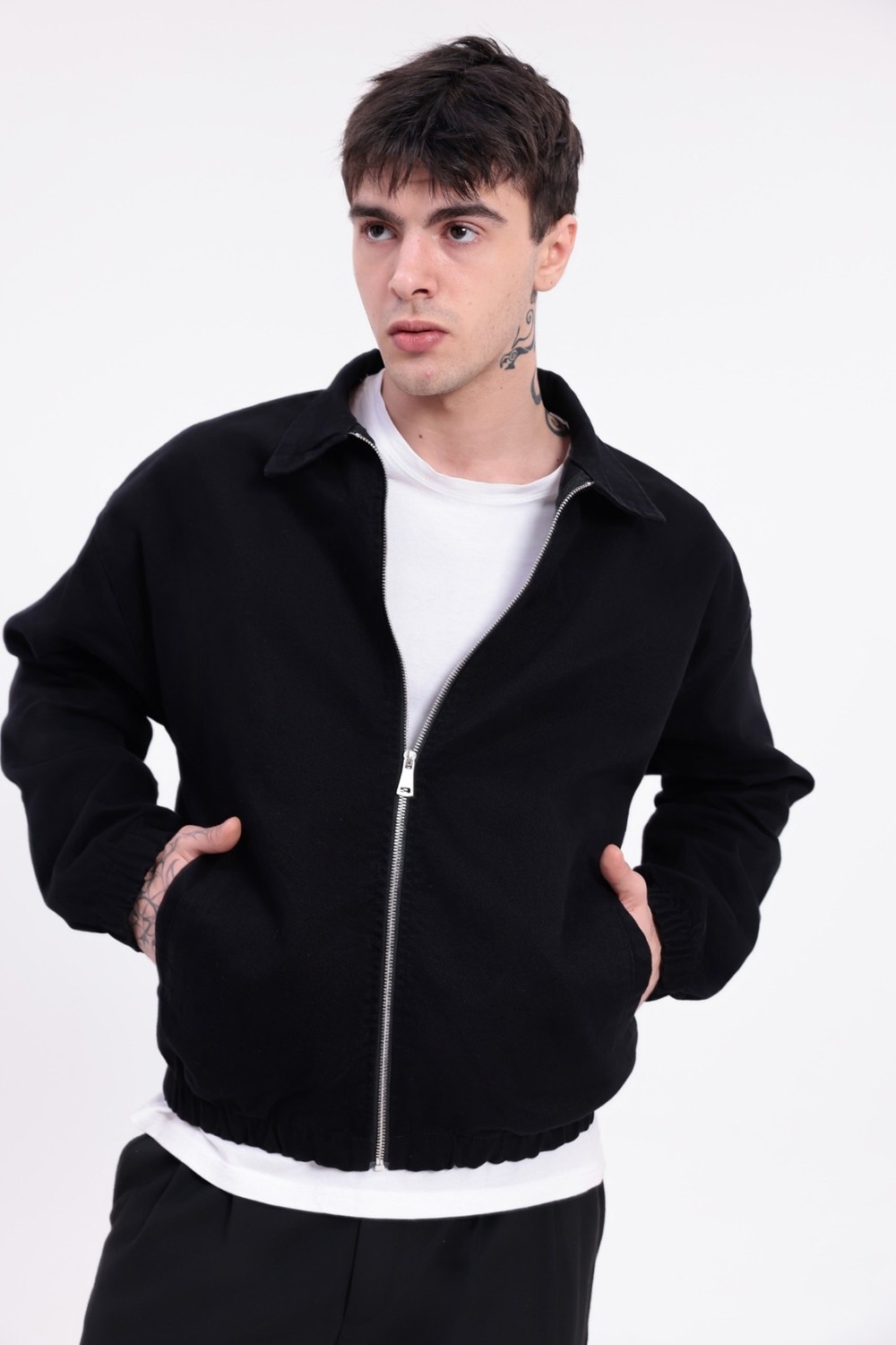 Mero Life Erkek Basic Old Money Fermuarlı Oversize Mevsimlik Polo Yaka Gabardin Kumaş Ceket görsel 5