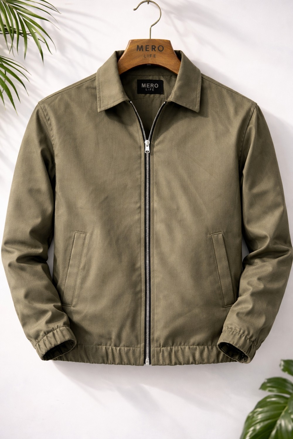 Mero Life Erkek Basic Old Money Fermuarlı Oversize Mevsimlik Polo Yaka Gabardin Kumaş Ceket görsel 7