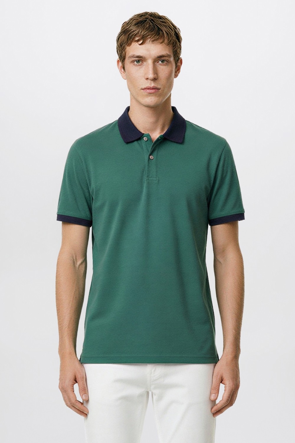 Altınyıldız Classics Erkek Yeşil-Lacivert %100 Pamuk Slim Fit Dar Kesim Polo Yaka Tişört