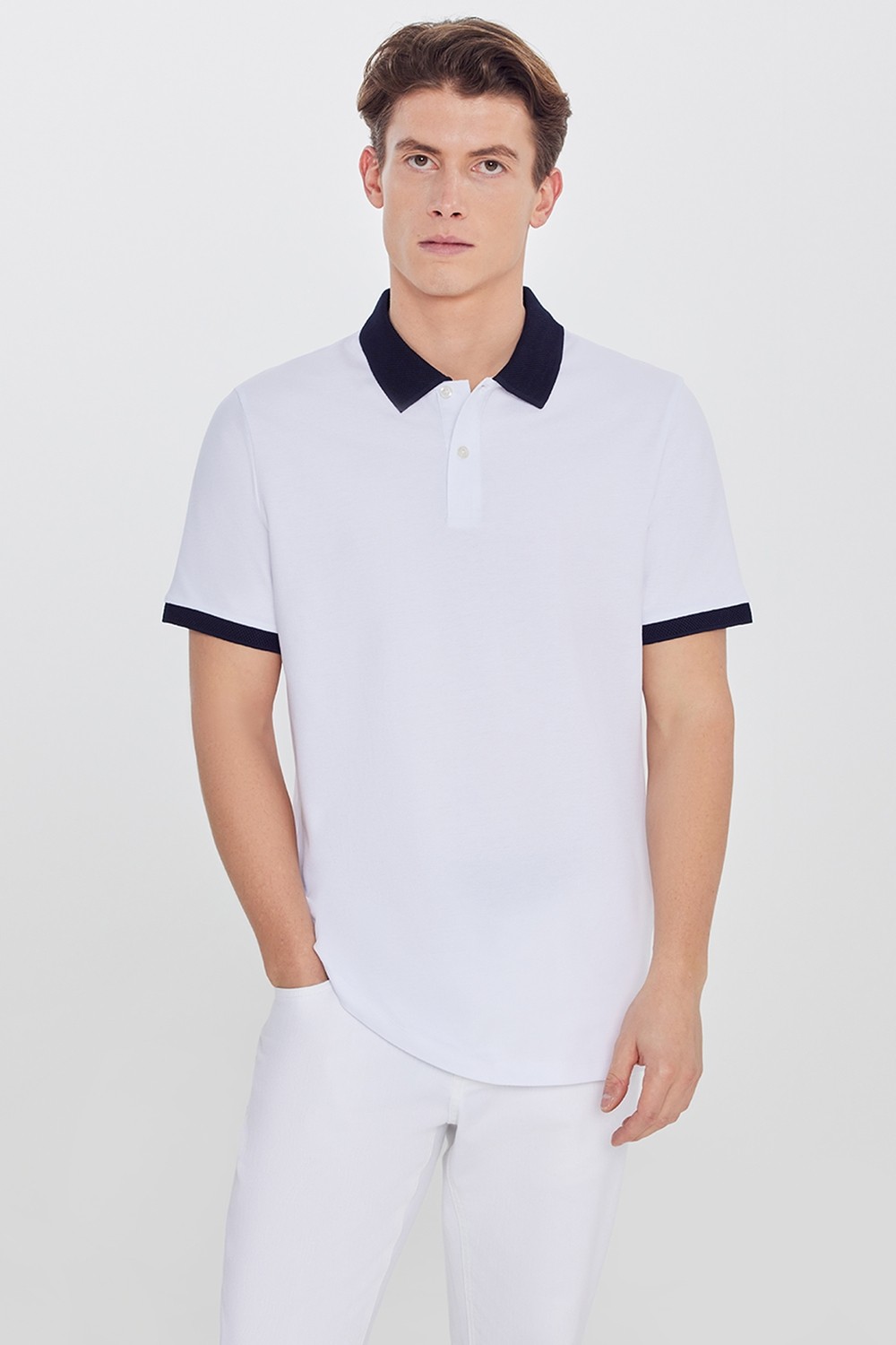 Altınyıldız Classics Erkek Yeşil-Lacivert %100 Pamuk Slim Fit Dar Kesim Polo Yaka Tişört