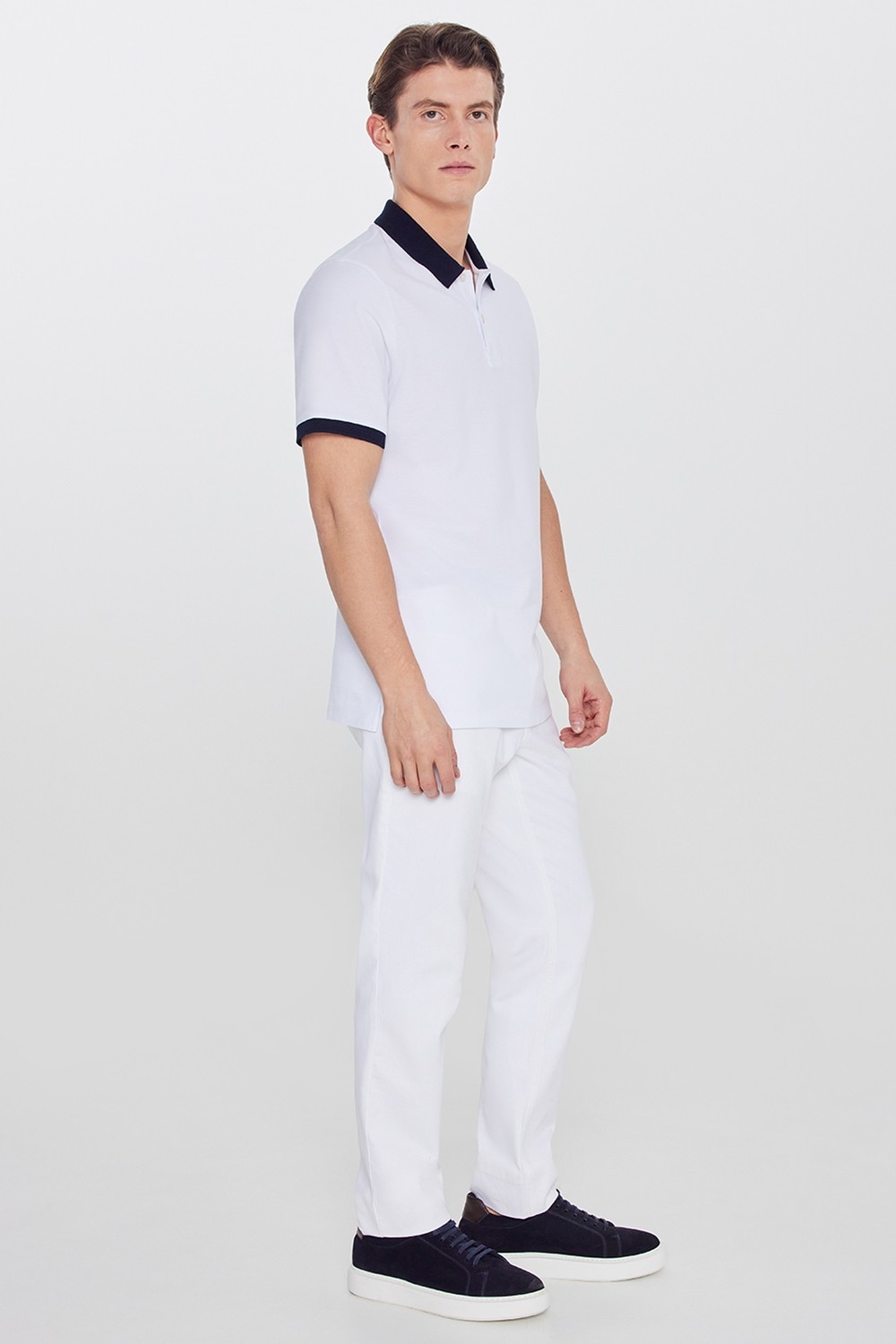 Altınyıldız Classics Erkek Yeşil-Lacivert %100 Pamuk Slim Fit Dar Kesim Polo Yaka Tişört görsel 2