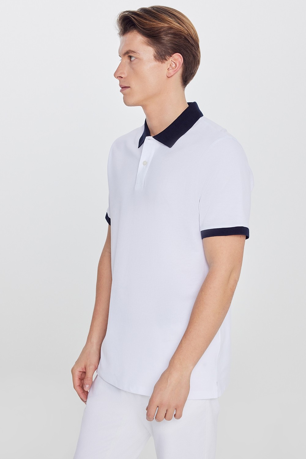 Altınyıldız Classics Erkek Yeşil-Lacivert %100 Pamuk Slim Fit Dar Kesim Polo Yaka Tişört görsel 3