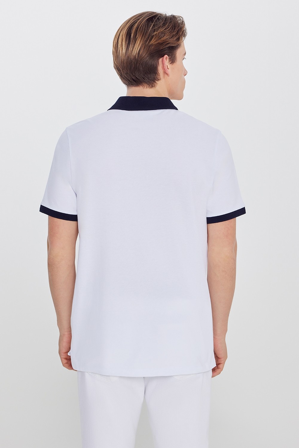 Altınyıldız Classics Erkek Yeşil-Lacivert %100 Pamuk Slim Fit Dar Kesim Polo Yaka Tişört görsel 5