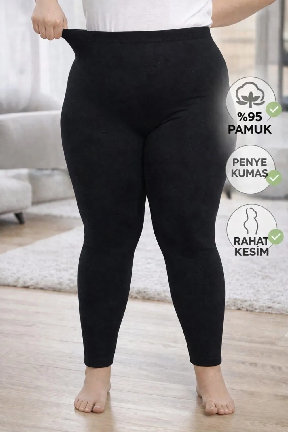Medament Büyük Beden Ağlı Penye Tayt (Extra Büyük Beden) Rahat Kalıp, Yüksek Bel görsel 5