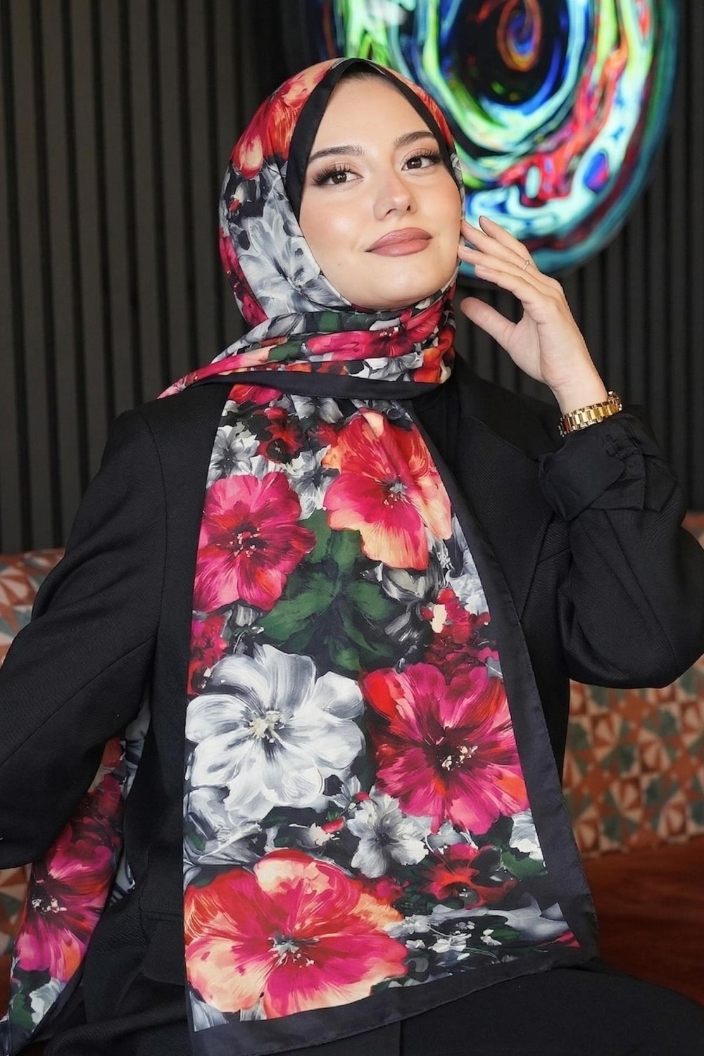 Afvente Degrade Füme Soft Pamuk Şal görsel 3
