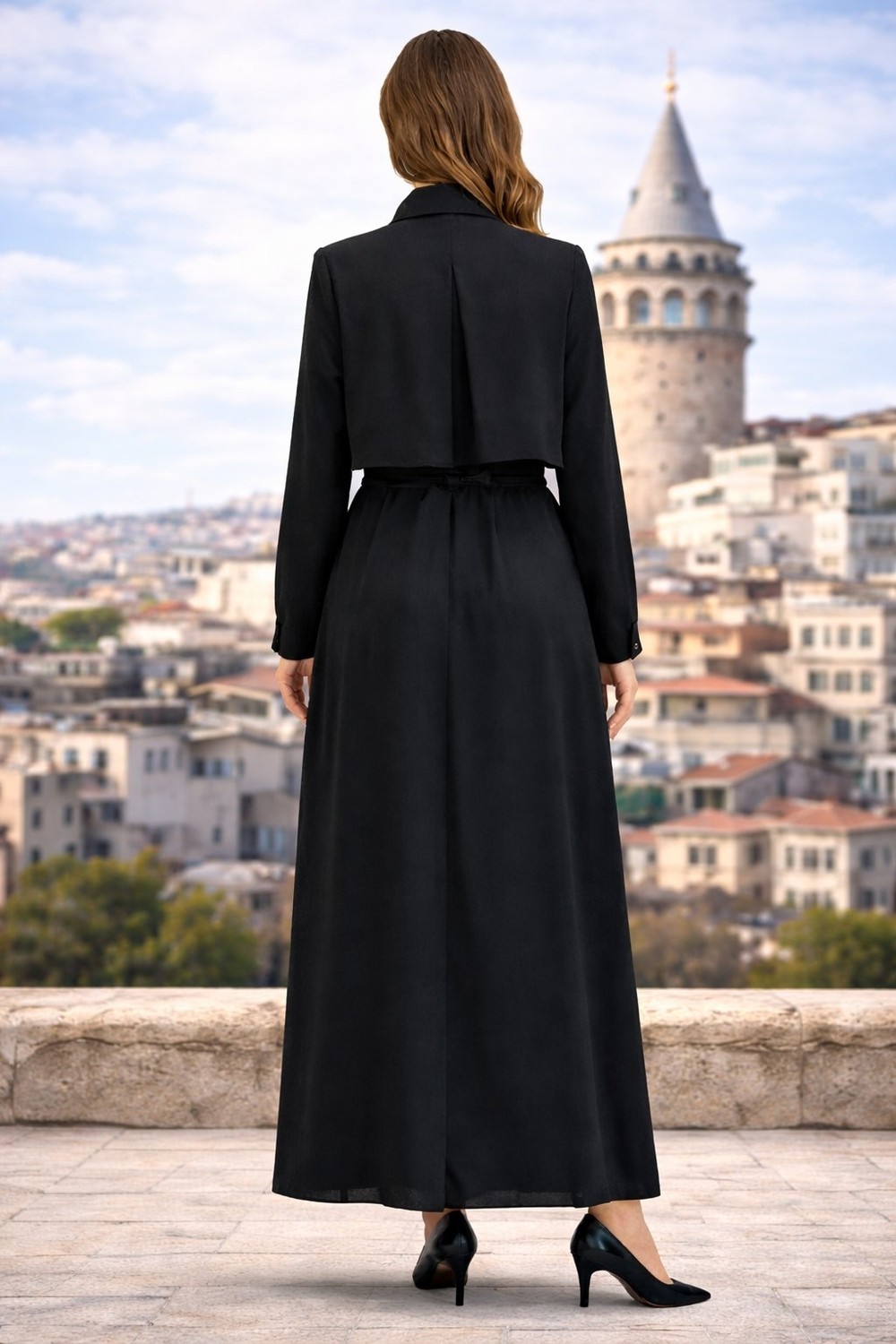 Fresh Moda Kadın Tesettür Kuşaklı Cepken Detaylı Günlük Modern Kesim Ferace görsel 3