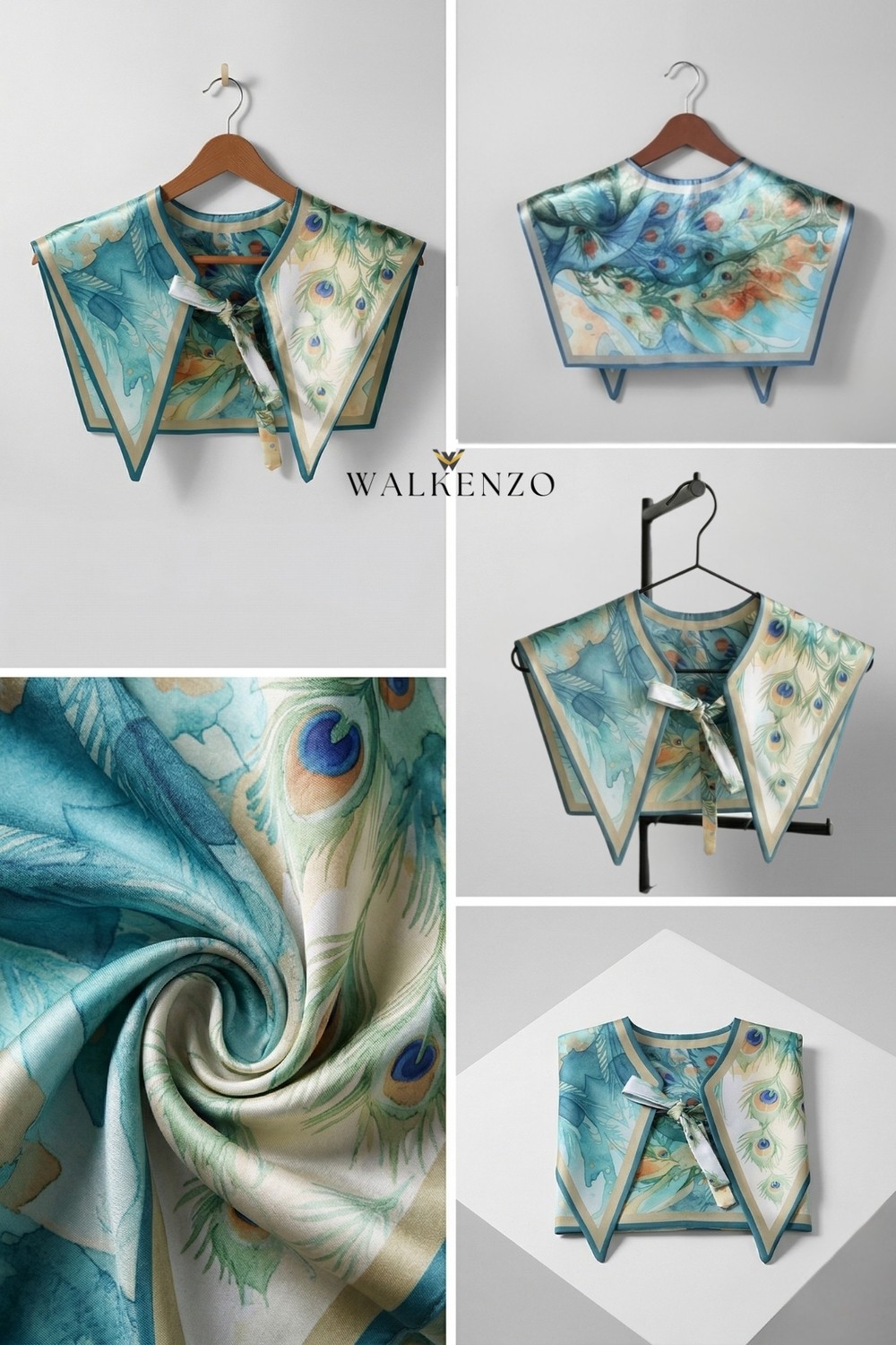Walkenzo Tavus Kuşu Tüy Desenli Kadın Omuz Şalı |yakalık Fular görsel 7