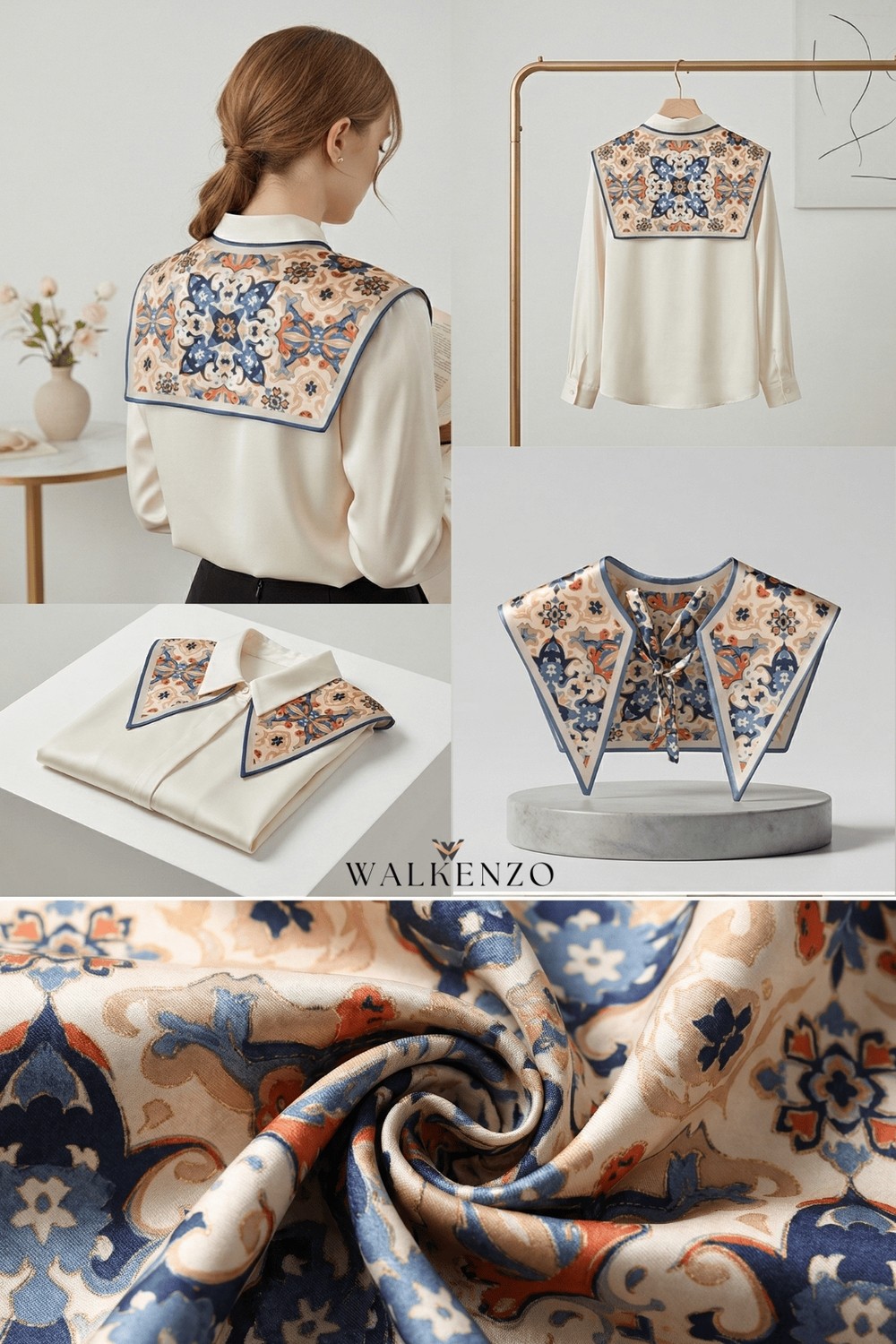 Walkenzo Osmanlı Çini Desenli Kadın Omuz Şalı |yakalık Fular görsel 7