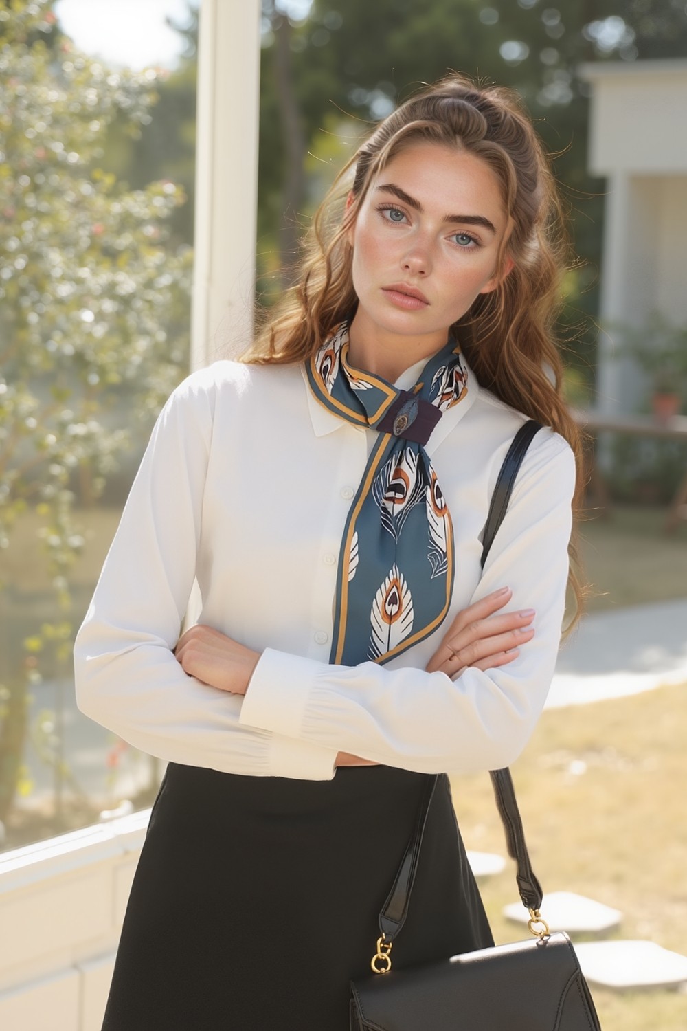 Walkenzo Tüy Desenli Çift Taraflı Kullanıma Uygun Kadın Kravat Fular görsel 6
