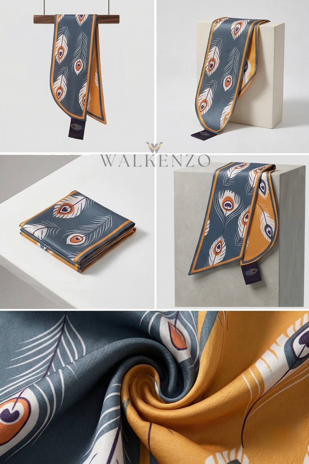 Walkenzo Tüy Desenli Çift Taraflı Kullanıma Uygun Kadın Kravat Fular görsel 7