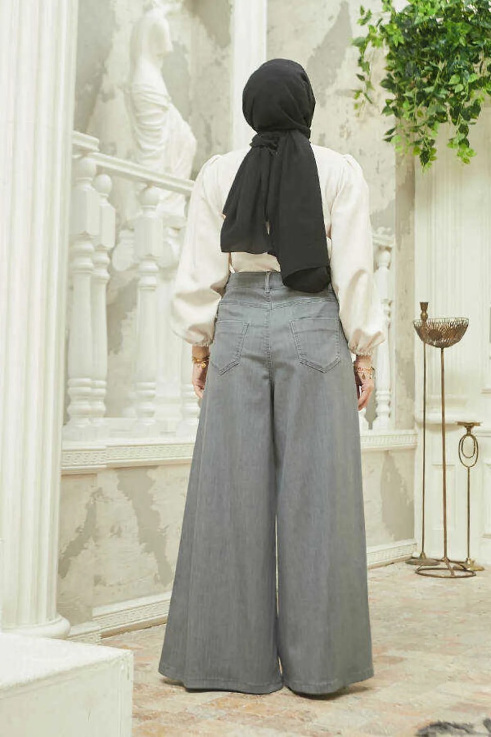 Neways 1162-DENIM Gri Pantolon Etek %98 Coton Kadınlar İçin Şık ve Rahat Tasarım görsel 8