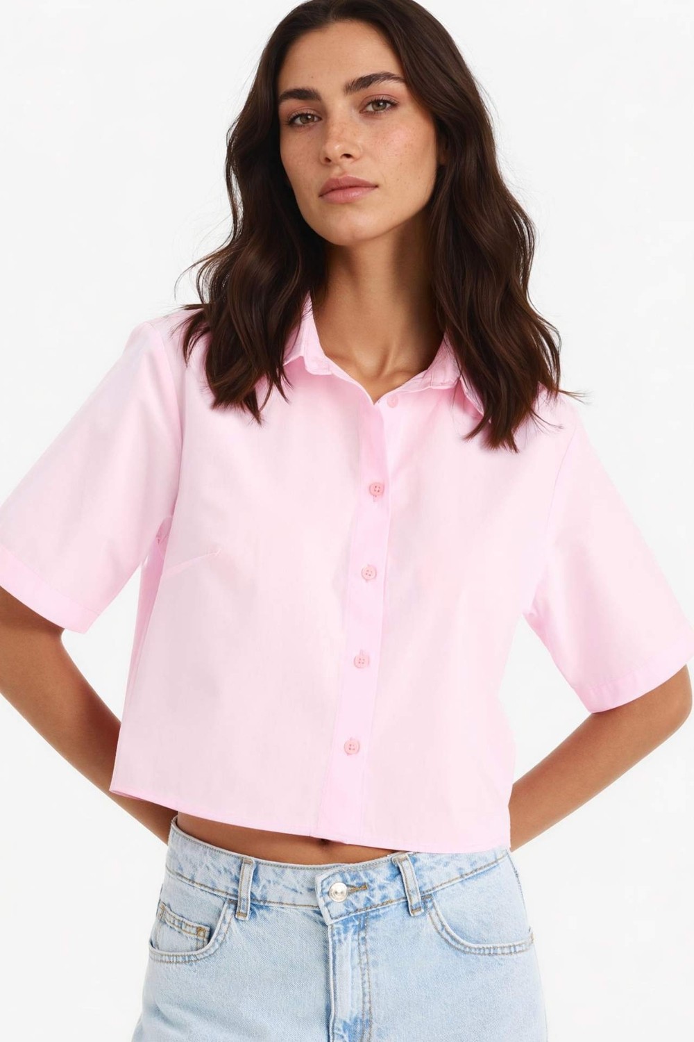 DeFacto %100 Pamuk Regular Fit Poplin Kısa Kollu Beyaz Gömlek F8580AX25SM