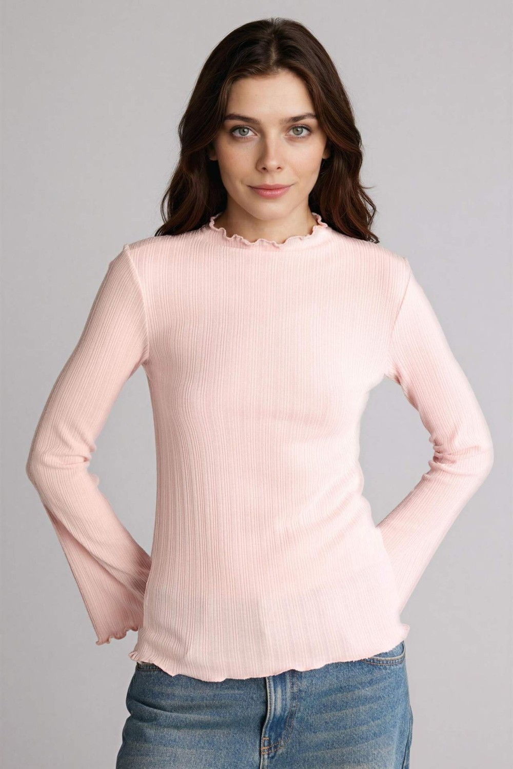 DeFacto Slim Fit Fitilli Kaşkorse Uzun Kollu Tişört F7136AX26SP görsel 4