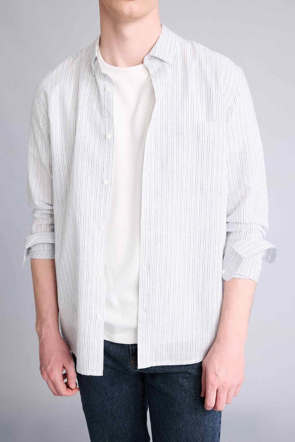 DeFacto Regular Fit Polo Yaka Keten Karışımlı Uzun Kollu Gömlek F9322AX26SP görsel 4