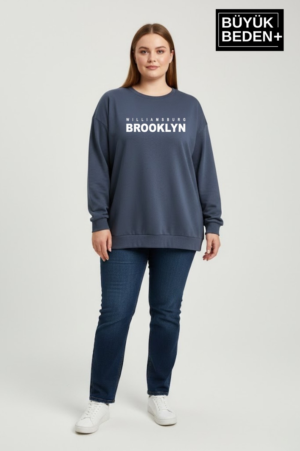 Superlife Kadın Büyük Beden Willams Brooklyn Baskılı Bisiklet Yaka Ince Sweatshirt SPR26BSW956-16 görsel 4