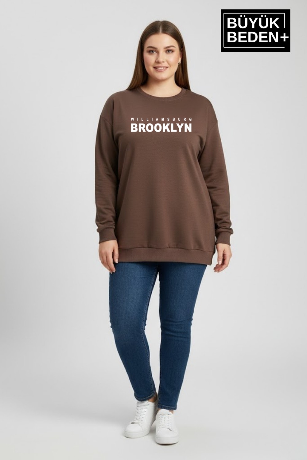 Superlife Kadın Büyük Beden Willams Brooklyn Baskılı Bisiklet Yaka Ince Sweatshirt SPR26BSW956-16