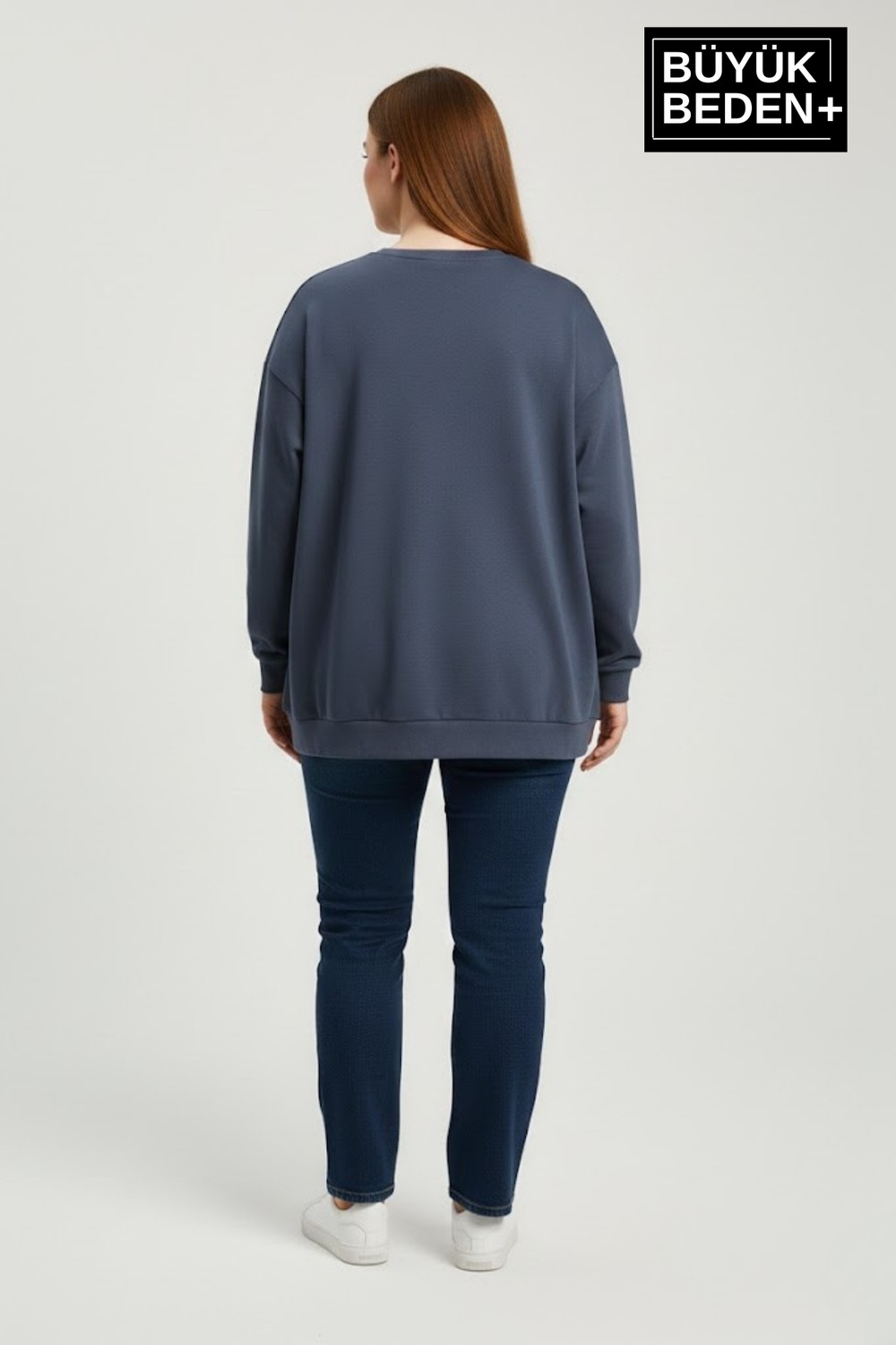 Superlife Kadın Büyük Beden A Baskılı Bisiklet Yaka Ince Sweatshirt SPR26BSWK956-12 görsel 6