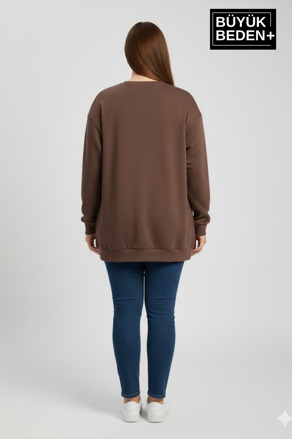 Superlife Kadın Büyük Beden A Baskılı Bisiklet Yaka Ince Sweatshirt SPR26BSWK956-12 görsel 3