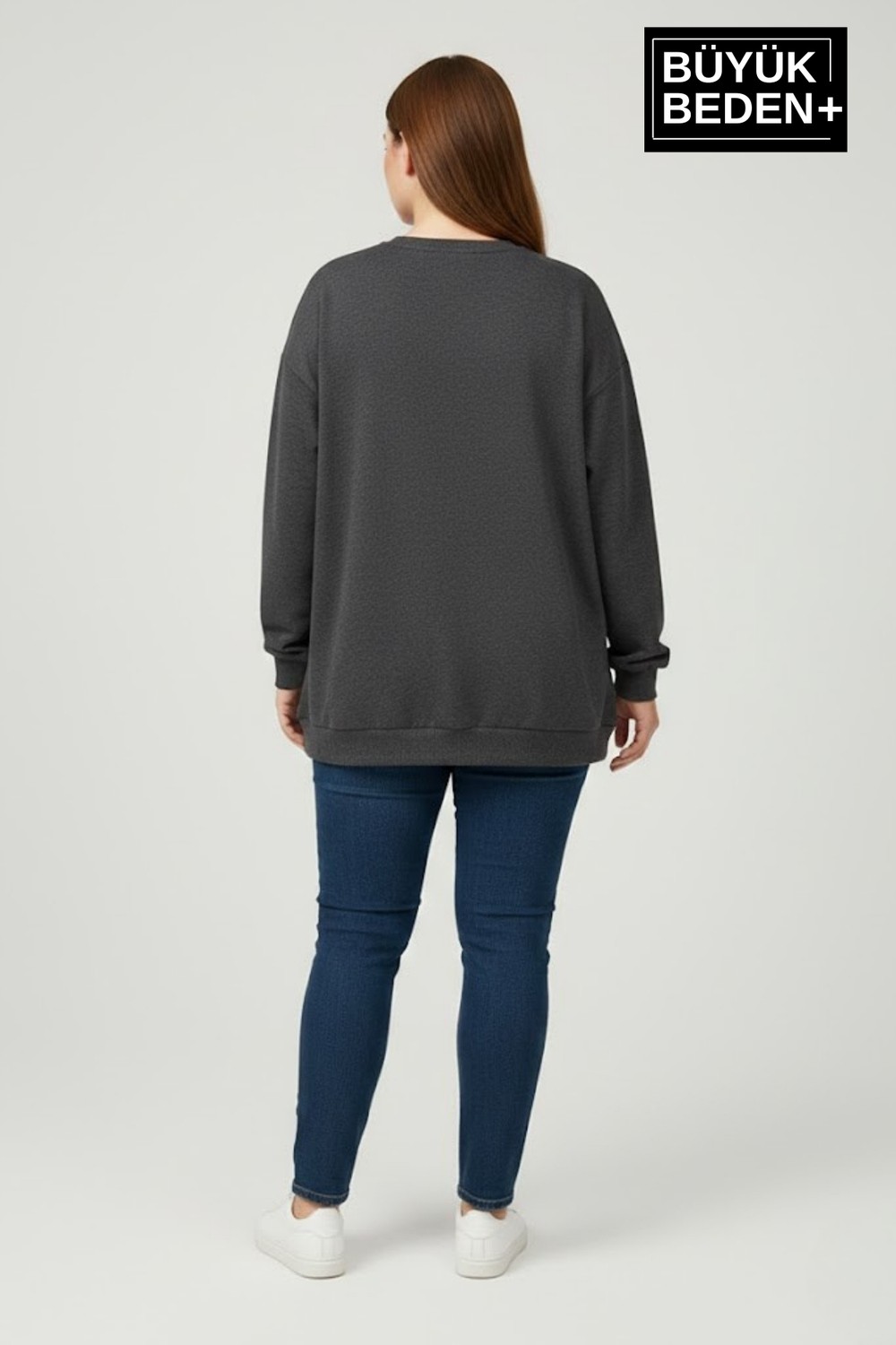 Superlife Kadın Büyük Beden Ny Newyork Baskılı Bisiklet Yaka Ince Sweatshirt SPR26BSWK956-15 görsel 6