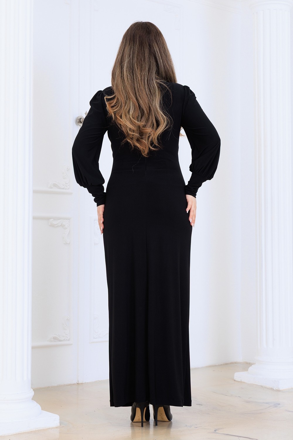 Elben moda Eleni Taş Detaylı Şık ve Zarif Tesettür Abiye Elbise görsel 6