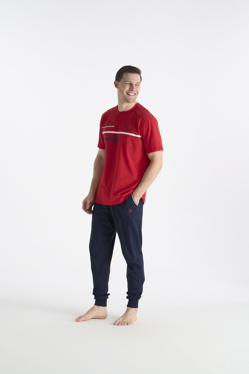 U.S. Polo Assn. 19038 Erkek Lacıvert Kısa Kollu Yuvarlak Yaka Pijama Takımı görsel 2