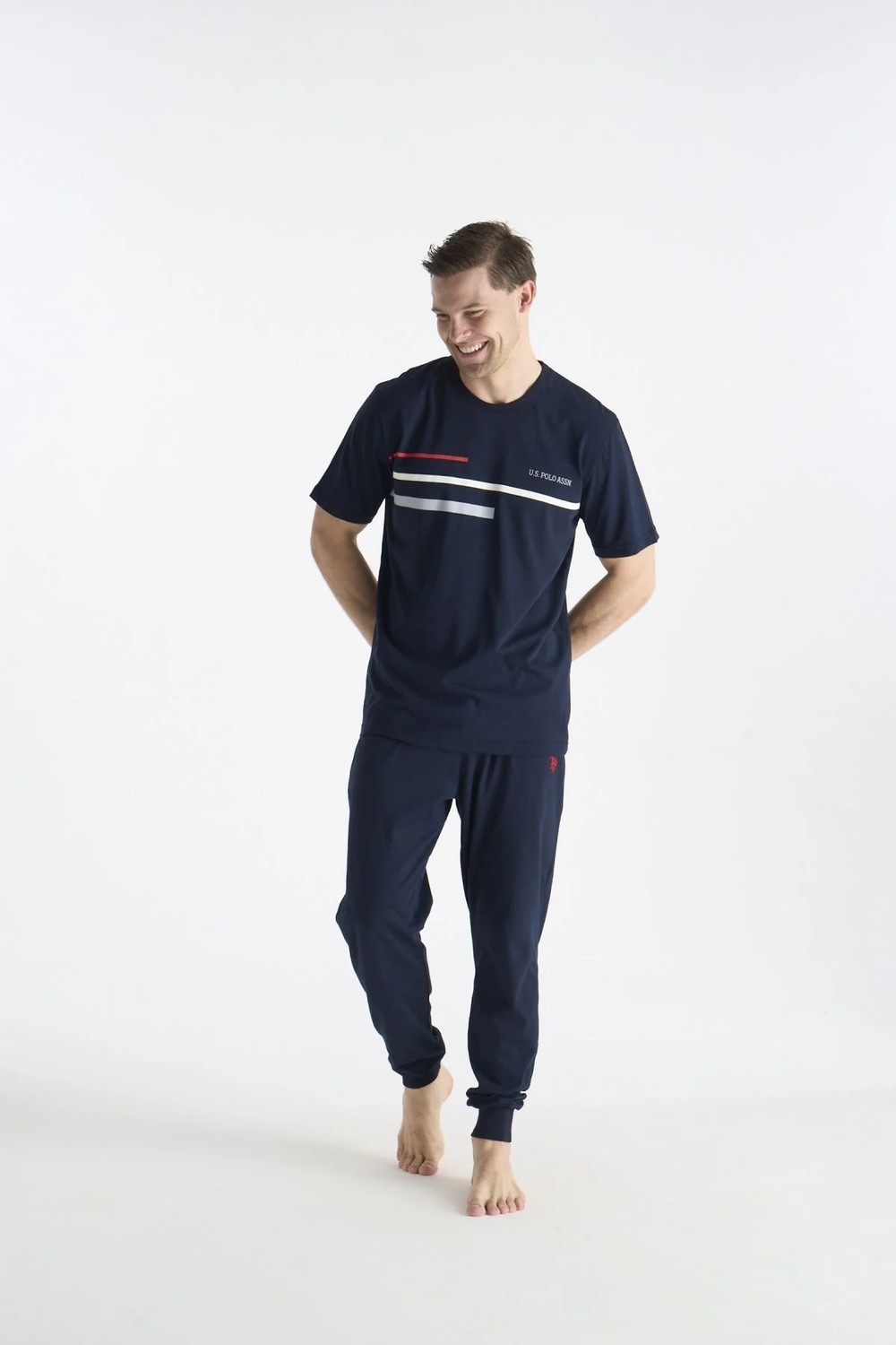 U.S. Polo Assn. 19038 Erkek Lacıvert Kısa Kollu Yuvarlak Yaka Pijama Takımı görsel 6