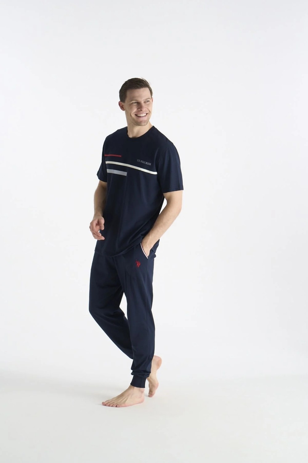 U.S. Polo Assn. 19038 Erkek Lacıvert Kısa Kollu Yuvarlak Yaka Pijama Takımı görsel 7
