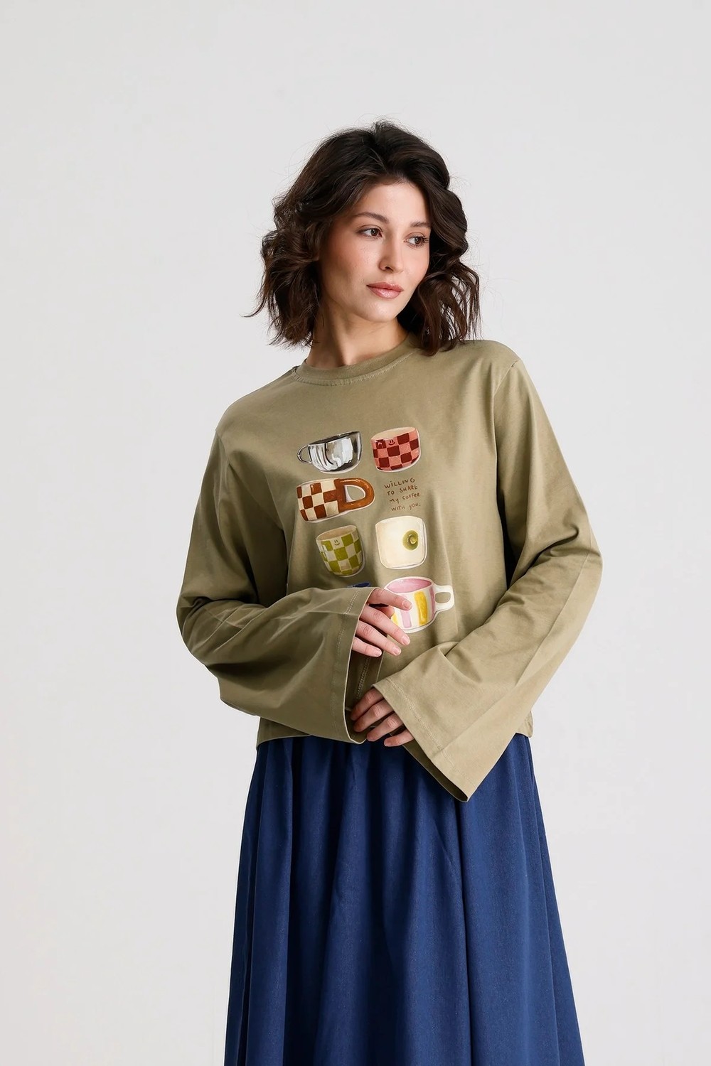 Minaaise Oversize Baskılı T-shirt Haki görsel 8