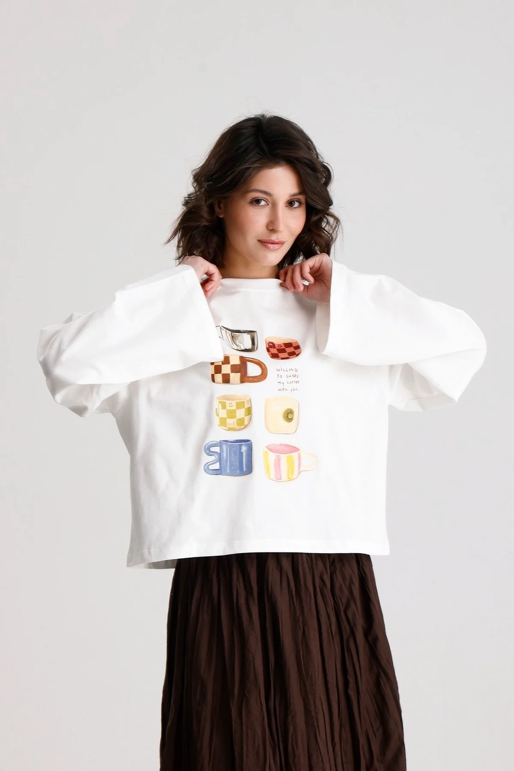 Minaaise Oversize Baskılı T-shirt Haki görsel 2