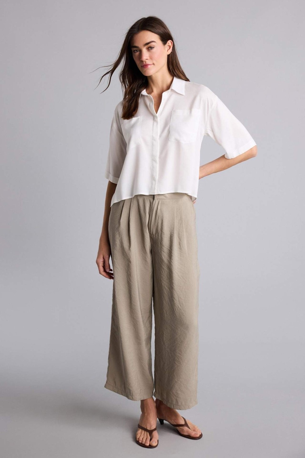 DeFacto Wide Leg Fermuarlı Normal Bel Düz Paça Akışkan Kumaş Pantolon H1929AX26SM görsel 7