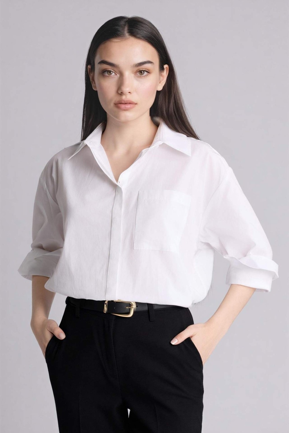 DeFacto %100 Pamuk Oversize Poplin Uzun Kollu Gömlek G9803AX26SP görsel 5