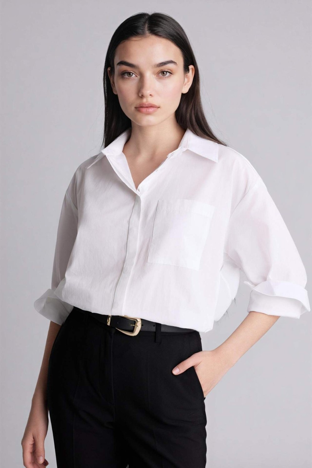 DeFacto %100 Pamuk Oversize Poplin Uzun Kollu Gömlek G9803AX26SP görsel 6