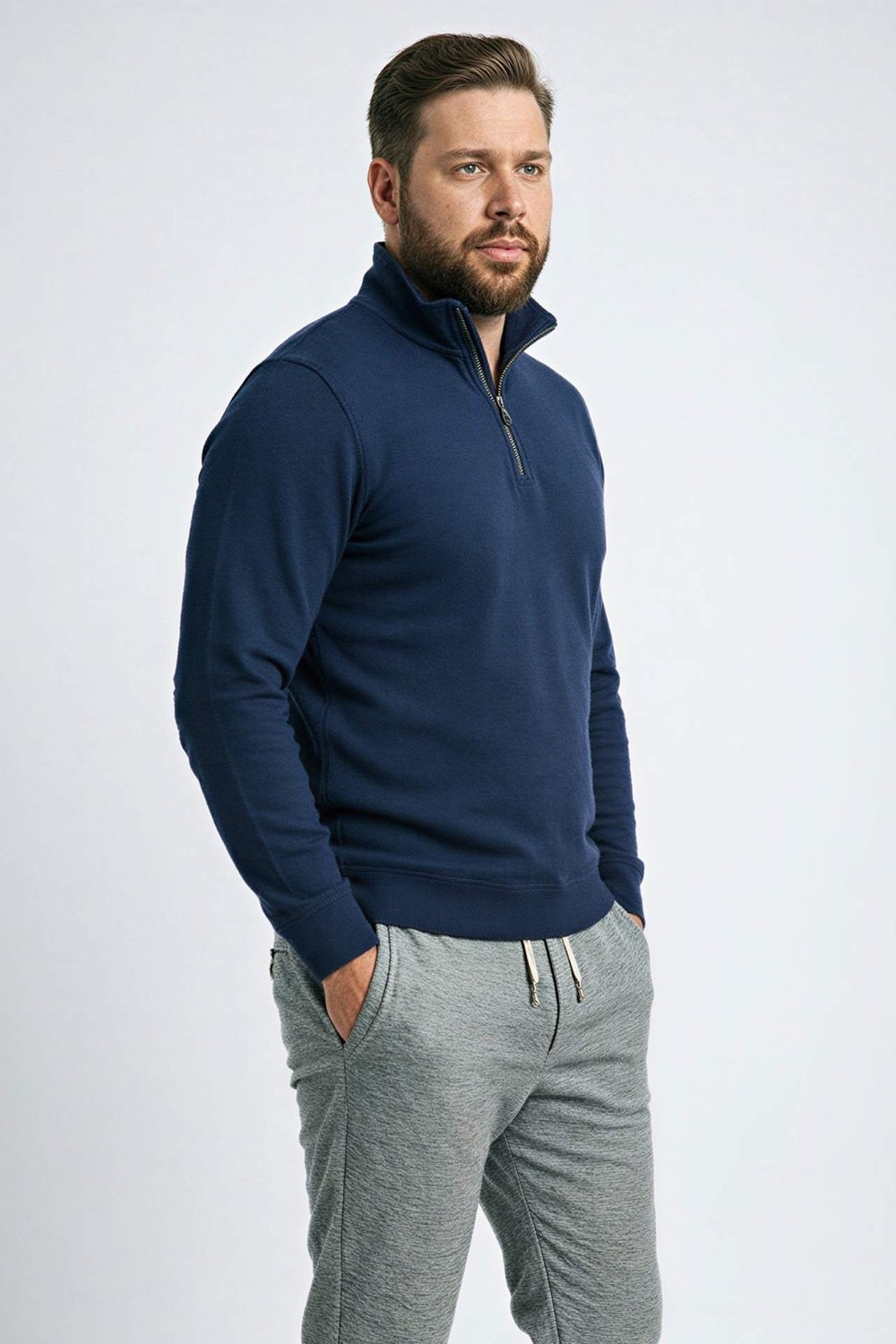 DeFacto Pamuklu Regular Fit Büyük Beden Dik Yaka Sweatshirt H1658AX26SP görsel 8