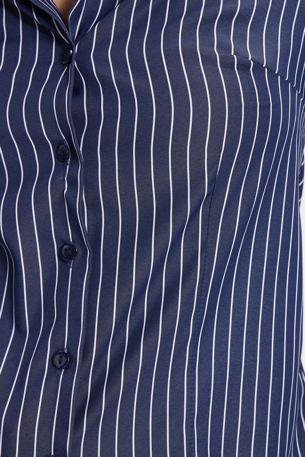 Tudors Kadın Slim Fit Dar Kesim Uzun Kollu Çizgili Lacivert Gömlek görsel 5