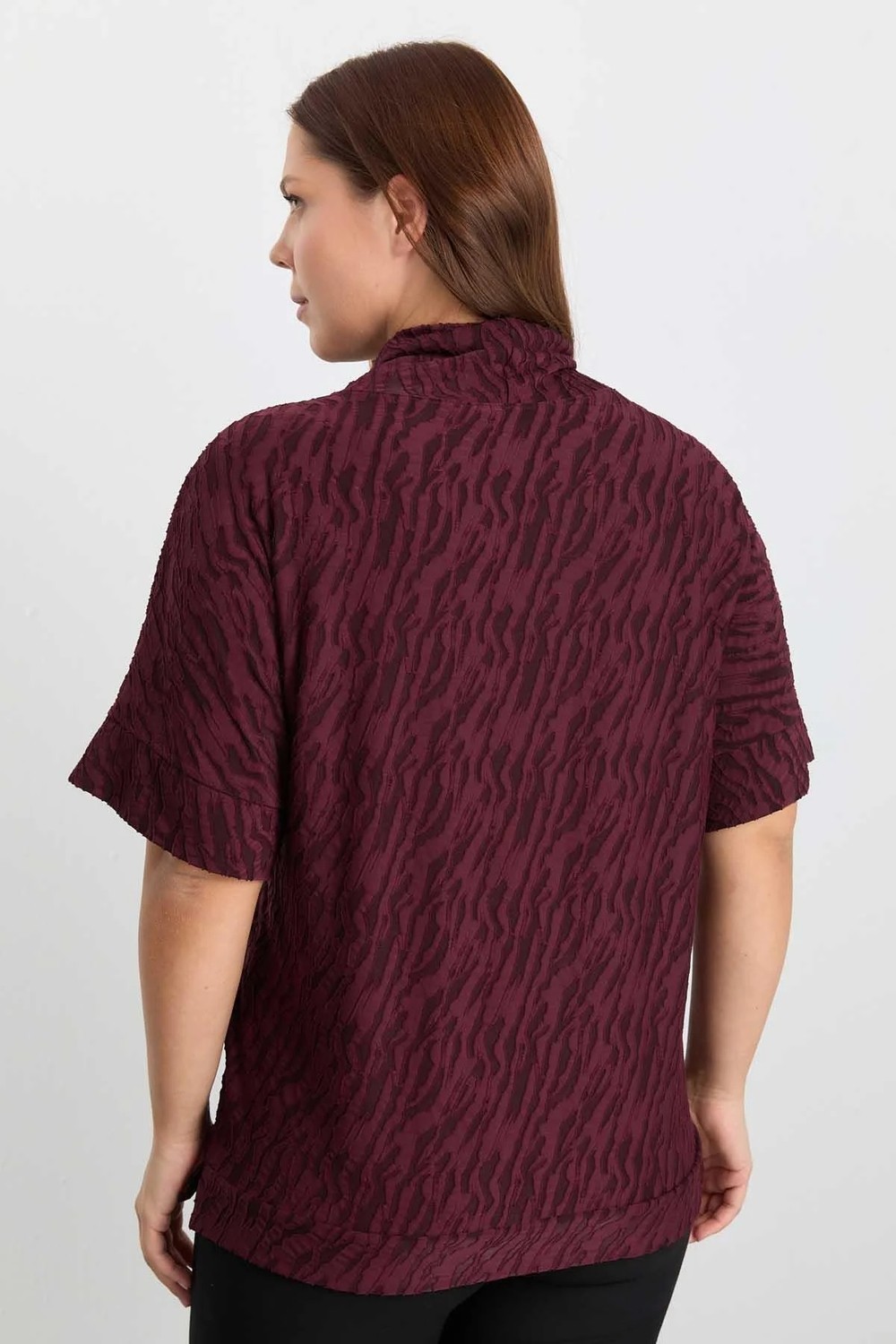 Selen Büyük Beden Degaje Yaka Zebra Desen Bluz / Bordo görsel 5