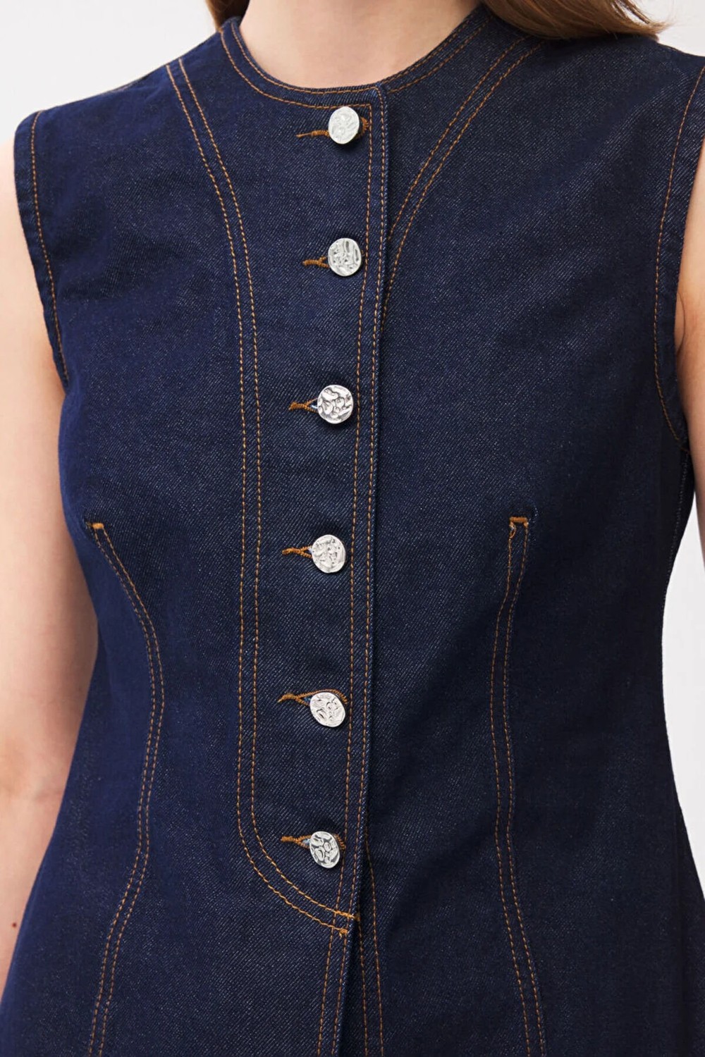 adL Dikiş Detaylı Denim Yelek Lacivert 17946651000 görsel 2