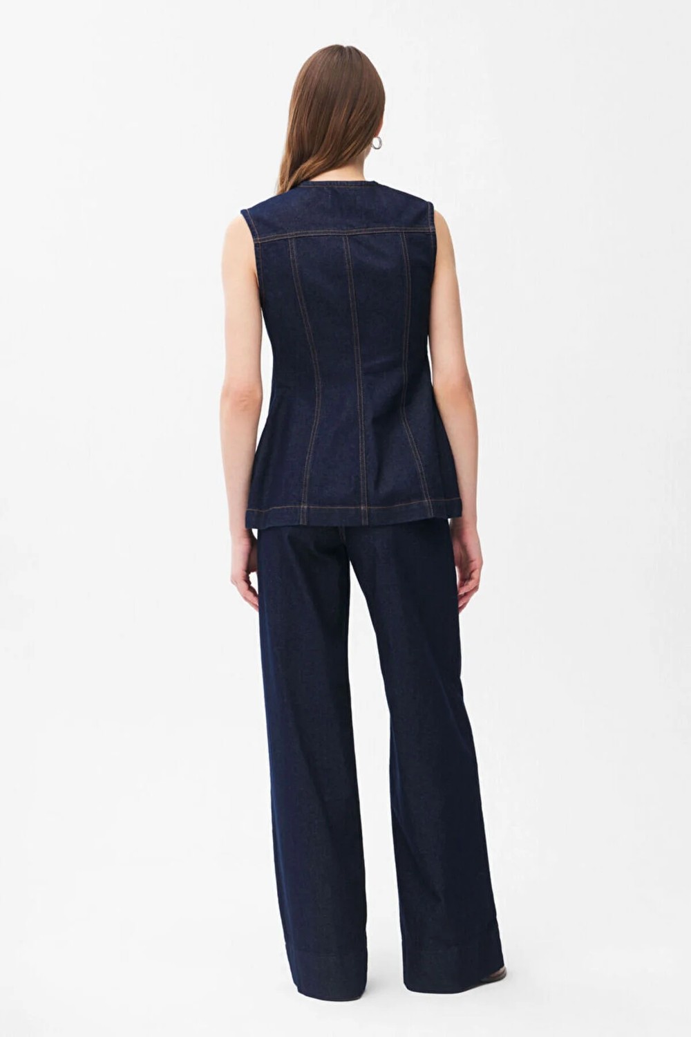 adL Dikiş Detaylı Denim Yelek Lacivert 17946651000 görsel 5