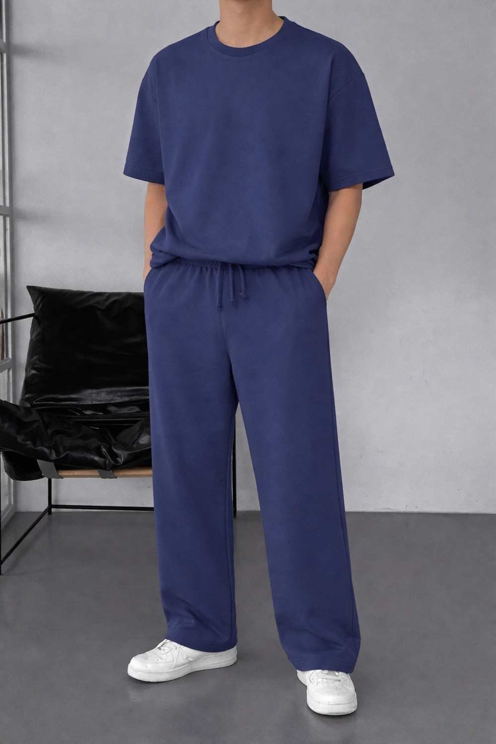 Tarz Cool Erkek Oversize T-Shirt Eşofman Takımı Rahat Kesim Basic Kombin görsel 4