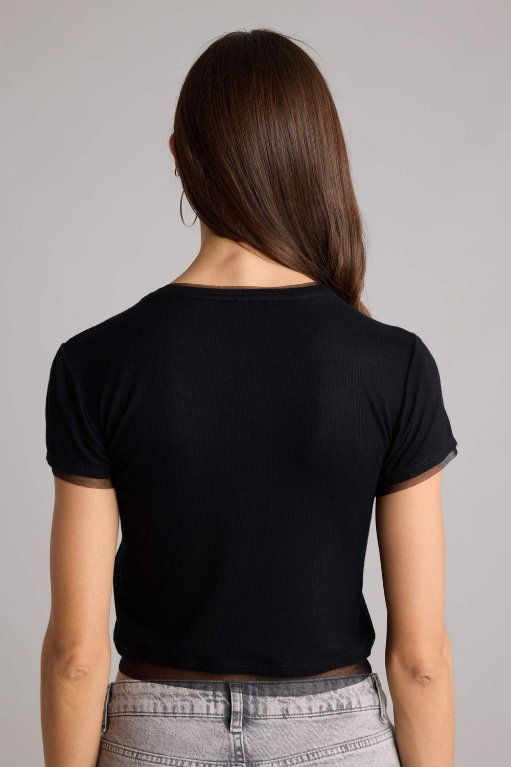 DeFacto Slim Fit Bisiklet Yaka Fitilli Kaşkorse Kısa Kollu Tişört H5768AX26SP görsel 5