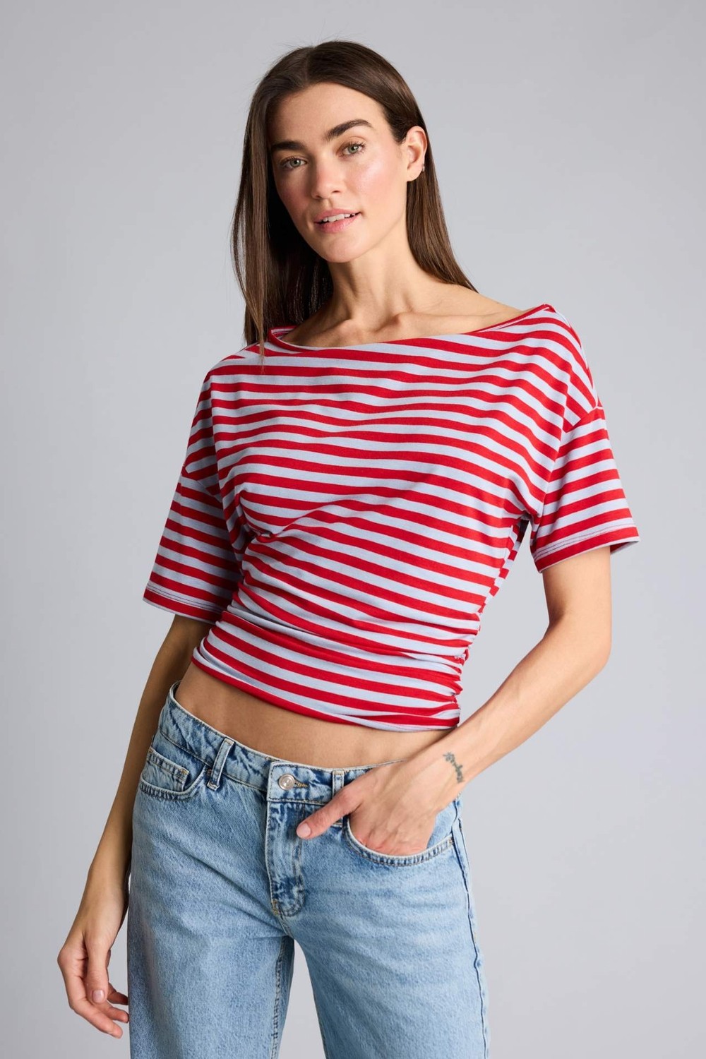 DeFacto Loose Fit Omzu Açık Tişört H7187AX26SM görsel 3