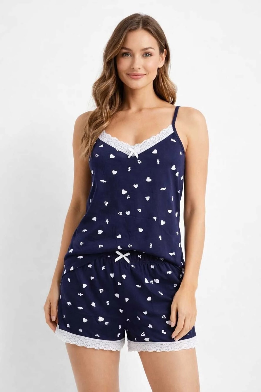 Tenra Kadın Kırmızı Ekose Ip Askılı Şortlu Pijama Takımı Dantel Detaylı görsel 7