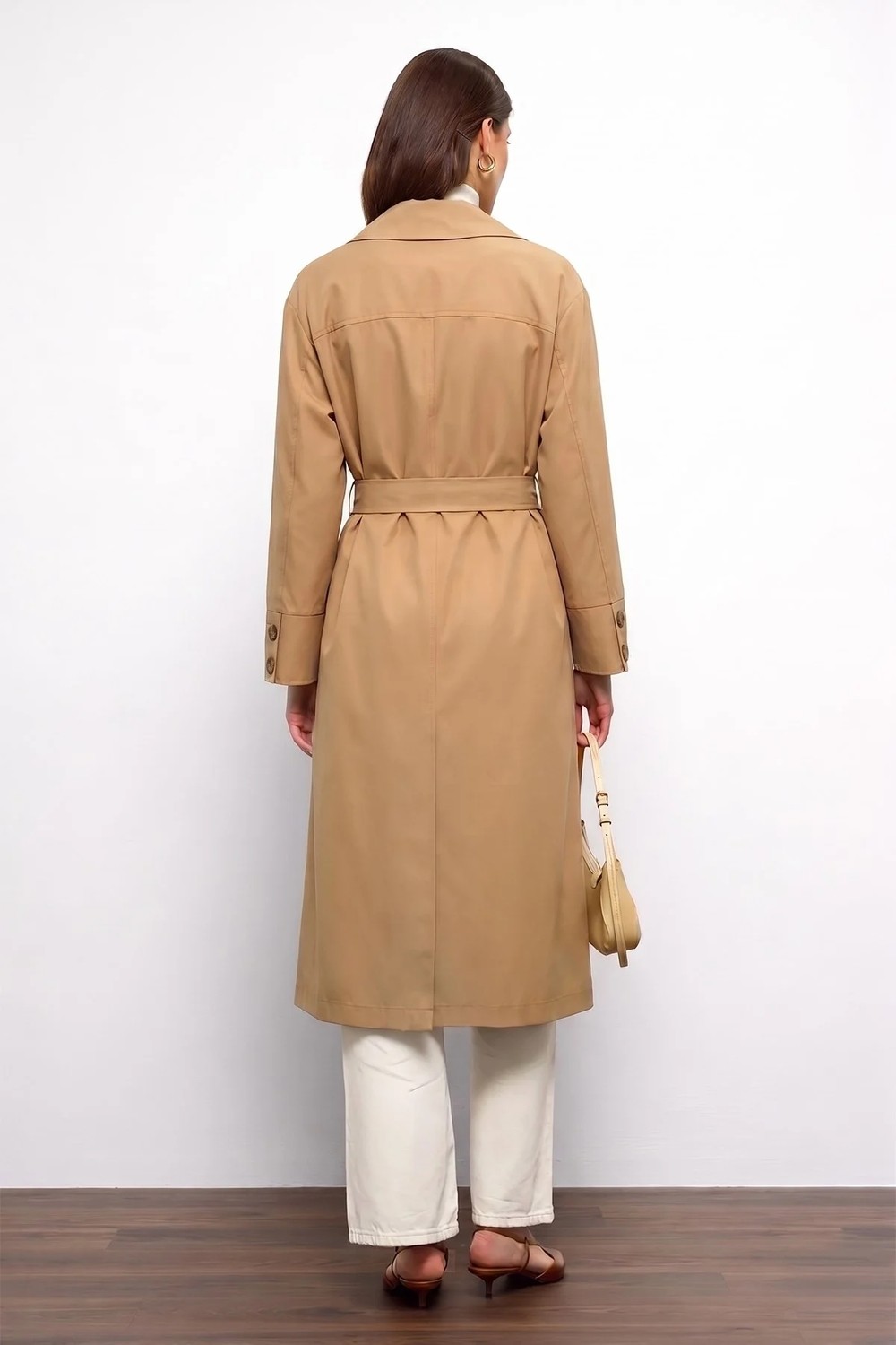 Olcay Pelerin Detaylı Soft Kumaş Astarsız Trençkot Bej 6843 görsel 7