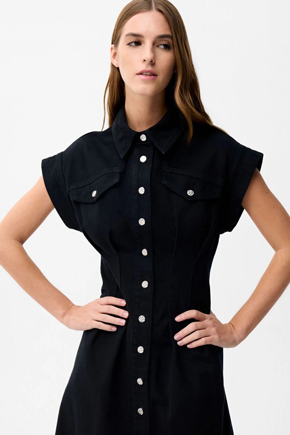 adL Dikiş Detaylı Denim Elbise Kemik 12445220001 görsel 2