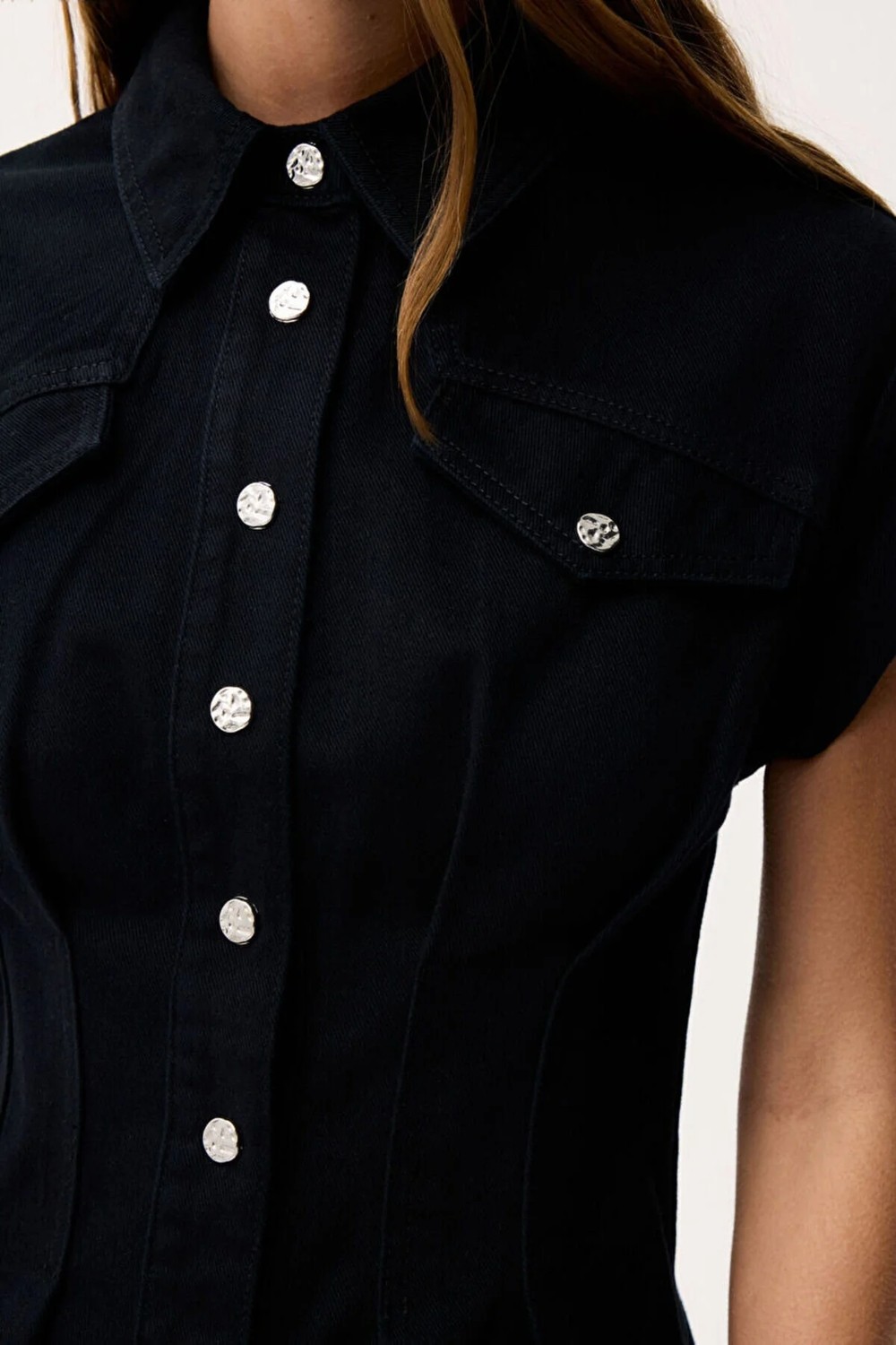 adL Dikiş Detaylı Denim Elbise Kemik 12445220001 görsel 4